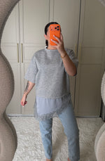 T shirt gris dentelle