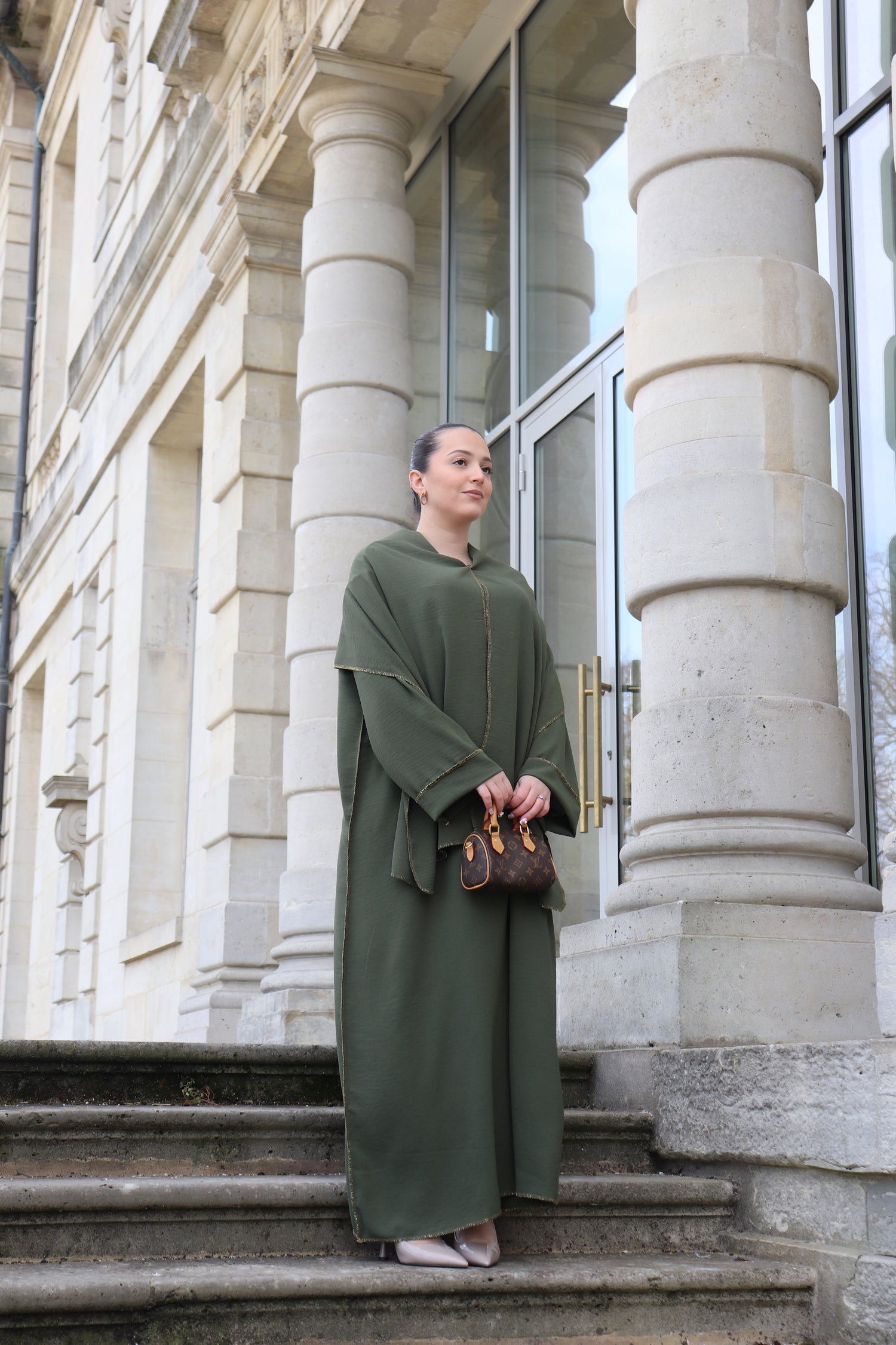 Abaya 2 en 1 Minimaliste - Kaki
