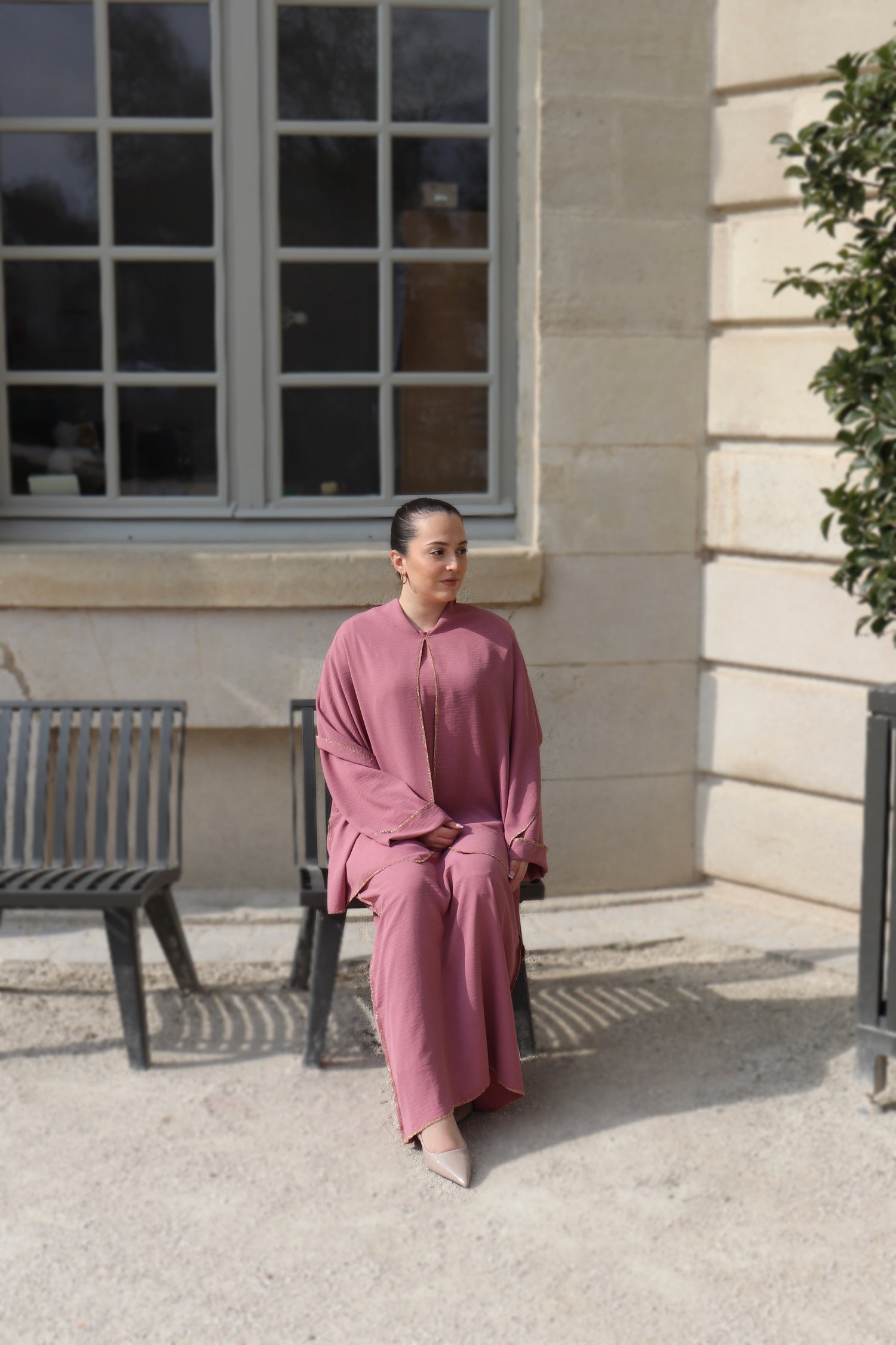 Abaya 2 en 1 Minimaliste - Rose