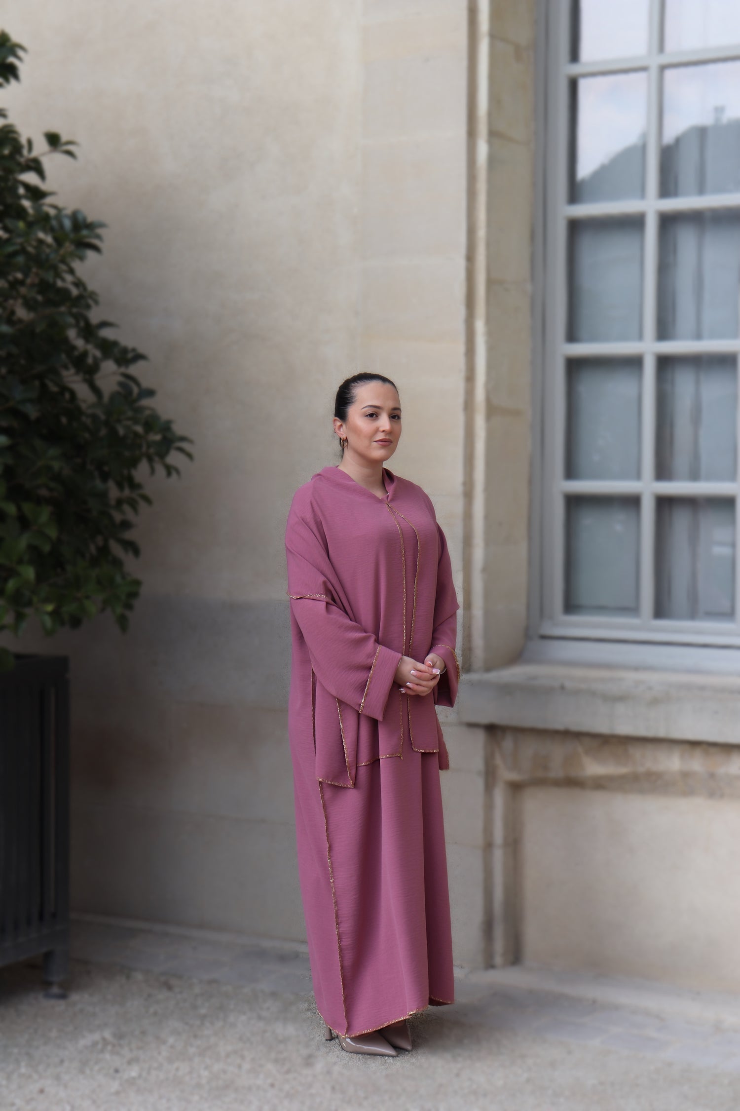 Abaya 2 en 1 Minimaliste - Rose